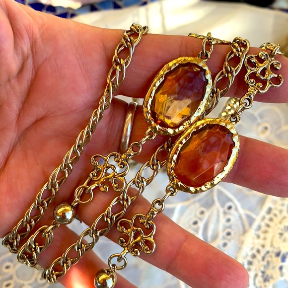 VTG 70’s 10k Solid Gold Chain & Amber Necklace - Picture 2 of 9